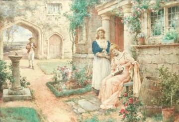 風景 Painting - 求愛アルフレッド・グレンデニング JR 女性の庭のシーン
